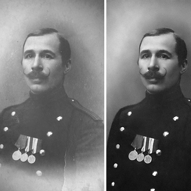 Реставрация снимка, 2022 г. Рапохин Николай Семенович. 1878–1965, подпрапорщик, г. Рязань, Новогражданское кладб., уч. № 20 (данные указаны по просьбе заказчика).